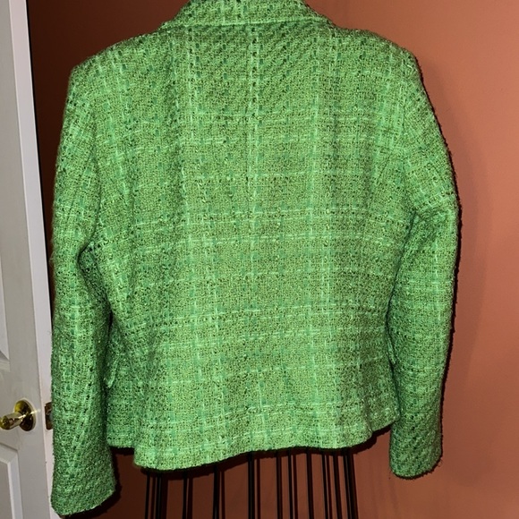 Zara Double Breasted Textured Weave Tweed Blazer Jacket Green - Picture 5 of 5